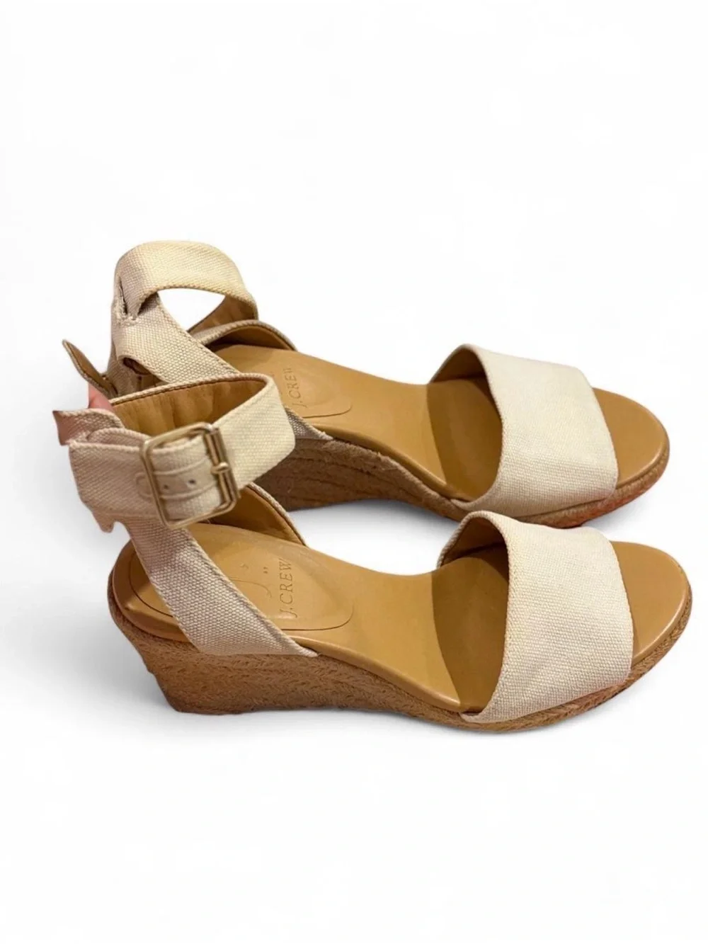 J. Crew Cream Canvas Espadrille Wedge Sandals